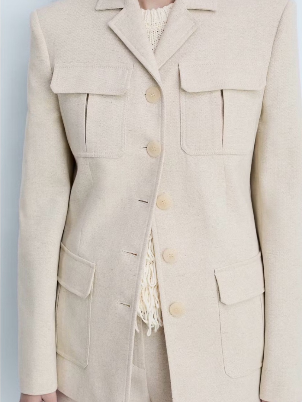 Cotton linen Utility Jacket with Patch Pockets - Picture 2 of 4